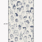 A repeat pattern of hand-drawn caricature faces in dark blue ink on a warm off-white textured background.